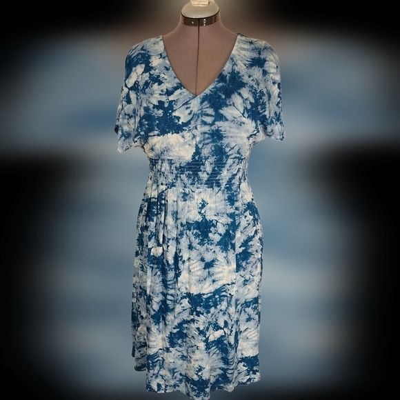 Bebop v- neck tie-dye sundress with short sleeves and smocked waist sz  med - Picture 1 of 17